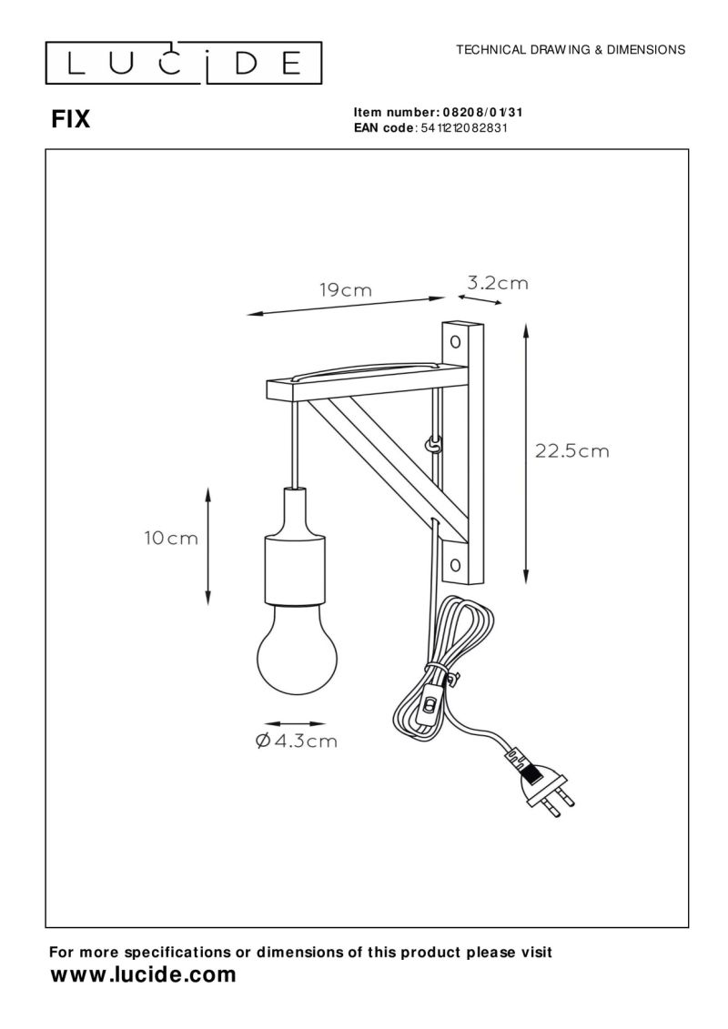 Lucide FIX - Nástenné svietidlo - 1xE27 - Biele